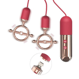 Vibrating Nipple Clamps - Rose Red