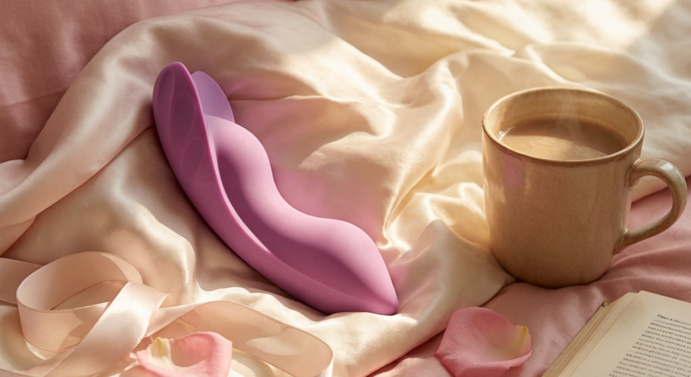 Bear hug position guide — cozy morning silk flat-lay