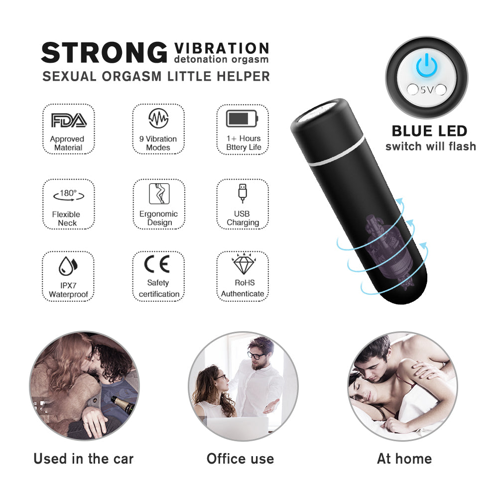 Whisper-quiet black bullet vibrator, under 50dB