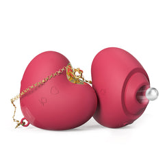 Cupid's Heart heart-shaped suction vibrator in rose red with gold chain charm