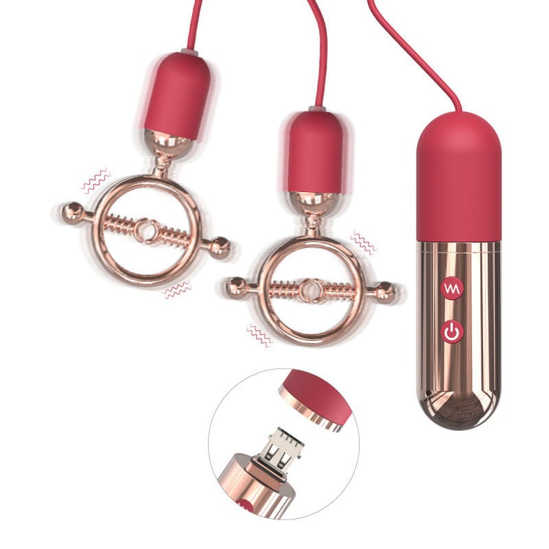Vibrating Nipple Clamps - Rose Red